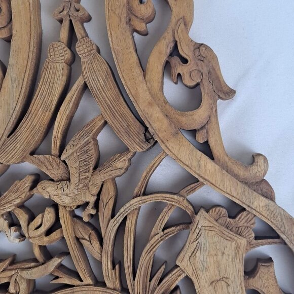 Vintage Intricately Hand Carved Wooden Decor Birds One Piece Construction - Picture 3 of 12